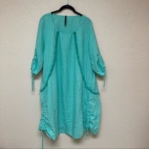 IC collection by Connie K Lagenlook aqua 100% linen mini dress with slip